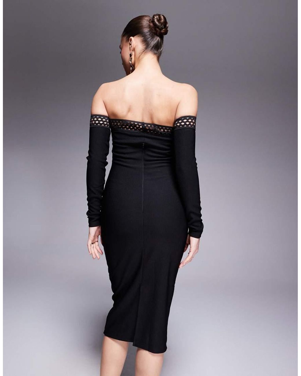 Goddiva Black Boobtube Ribbed Midi Dress With Split
