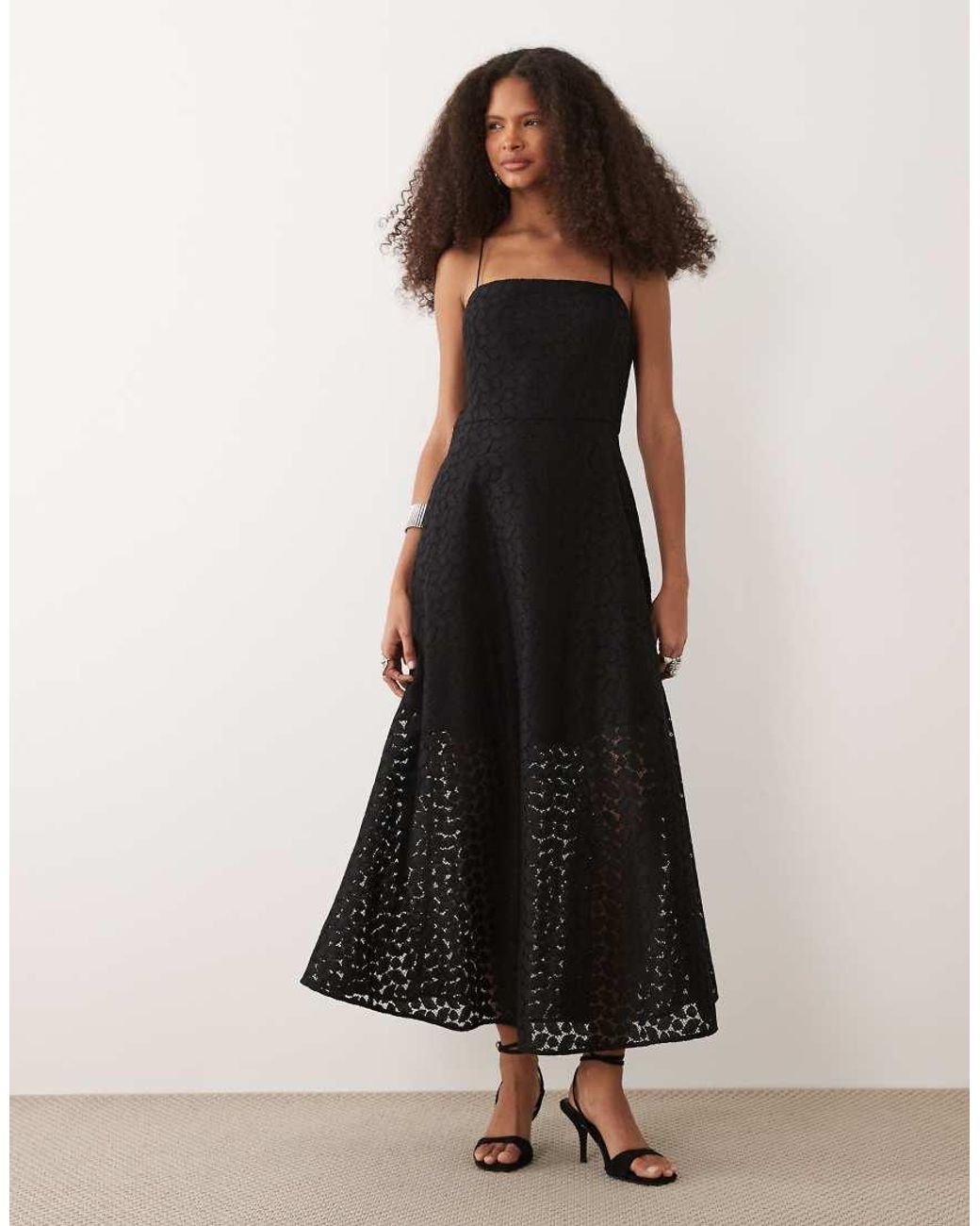 Mango Black Embroidered Cami Maxi Dress