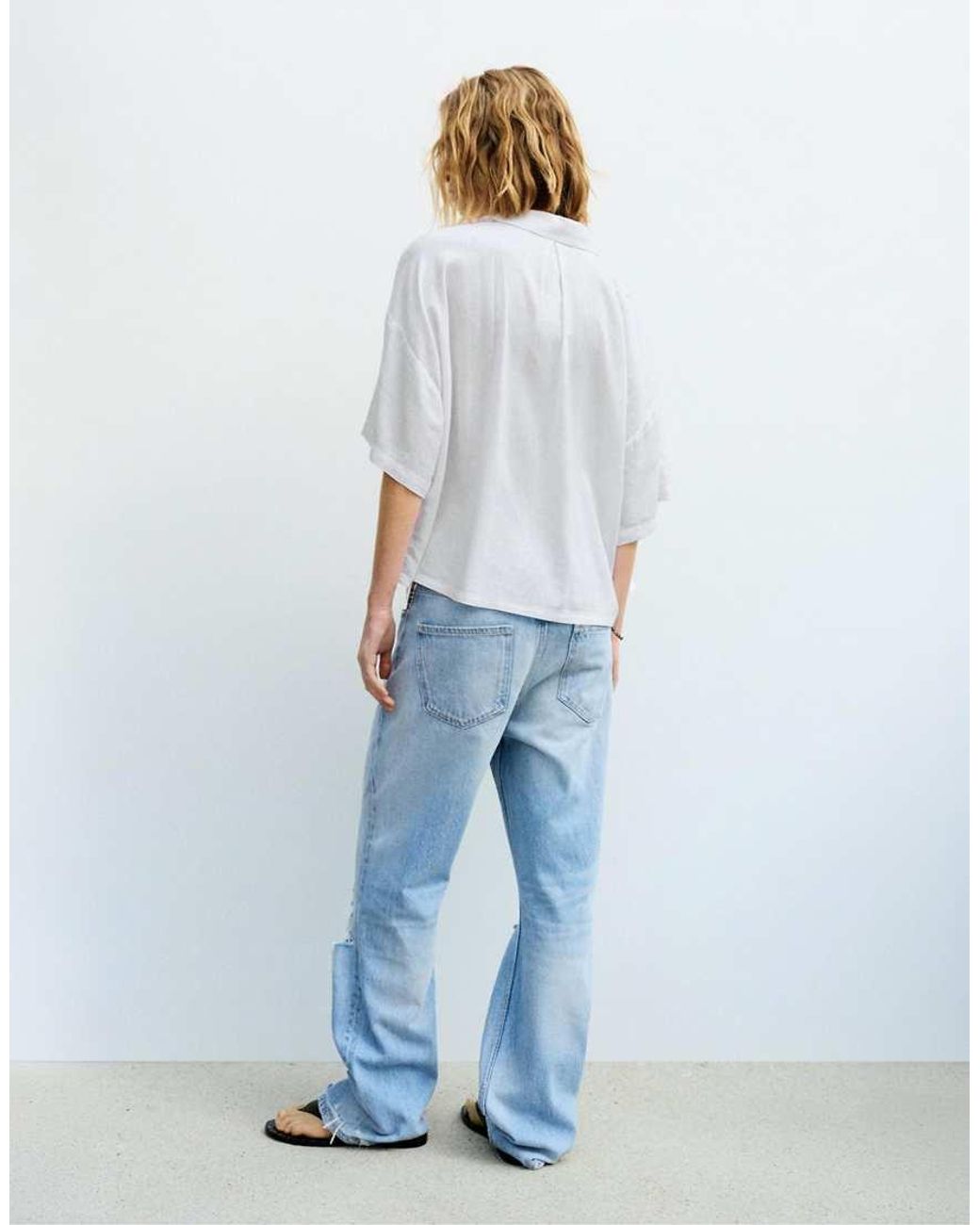Pull&Bear Blue Short Sleeve Linen Blend Shirt