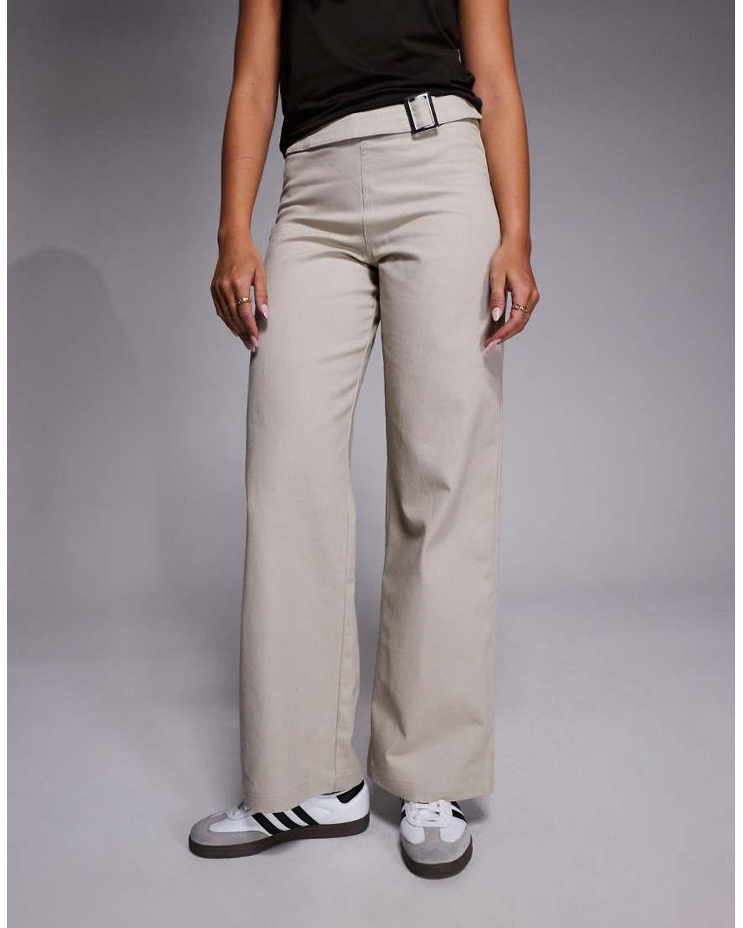 The Frolic Natural Exclusive Cotton Denim Metal Belt Detailing Wide Leg Trouser