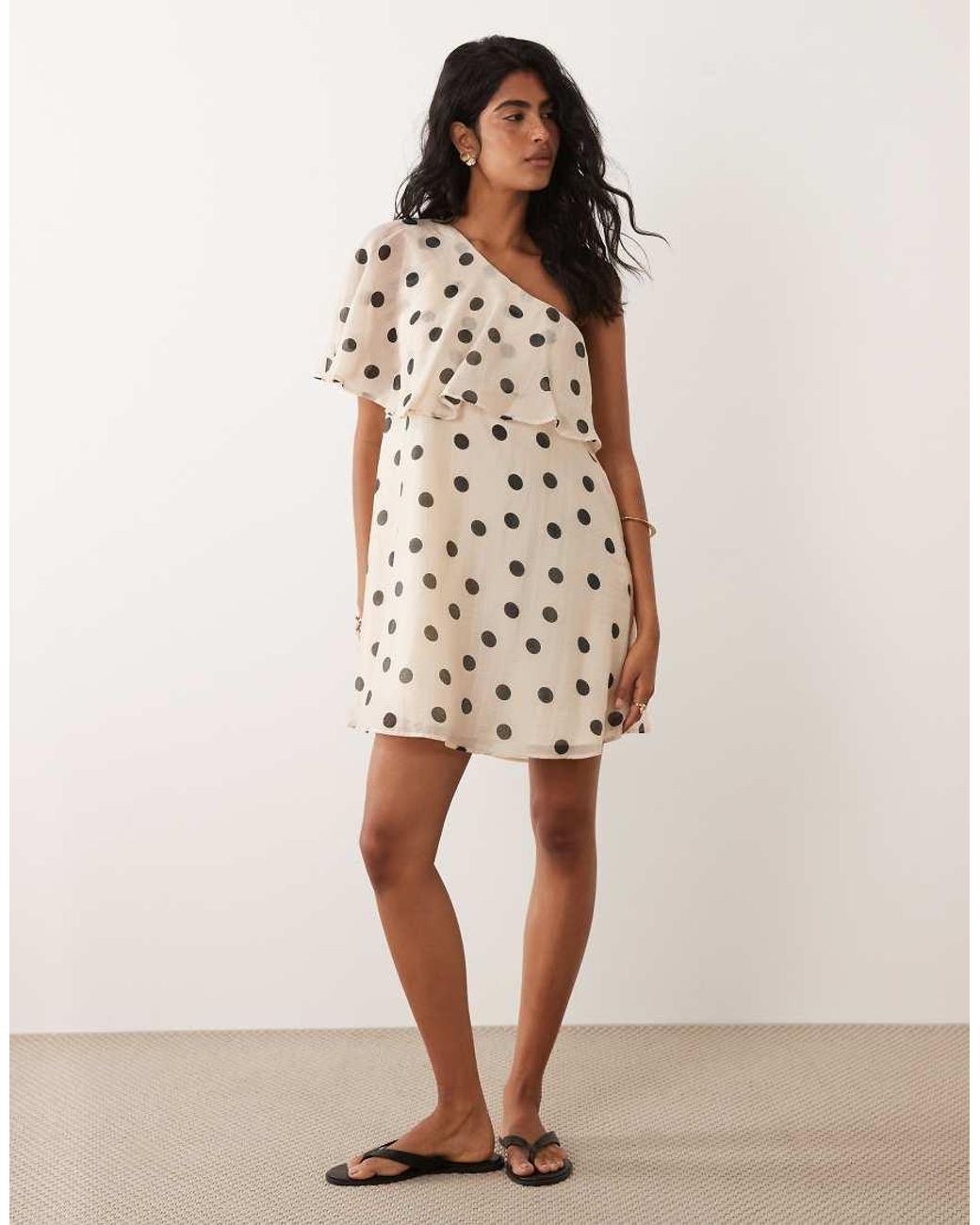 Jdy Natural One Shoulder Mini Dress With Ruffles