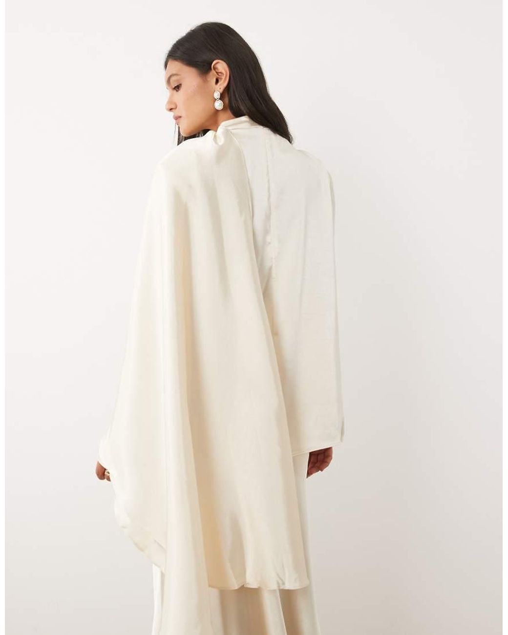 JW PEI Natural Satin Asymmetric Draped Cape Detail High Neck Top Co-Ord