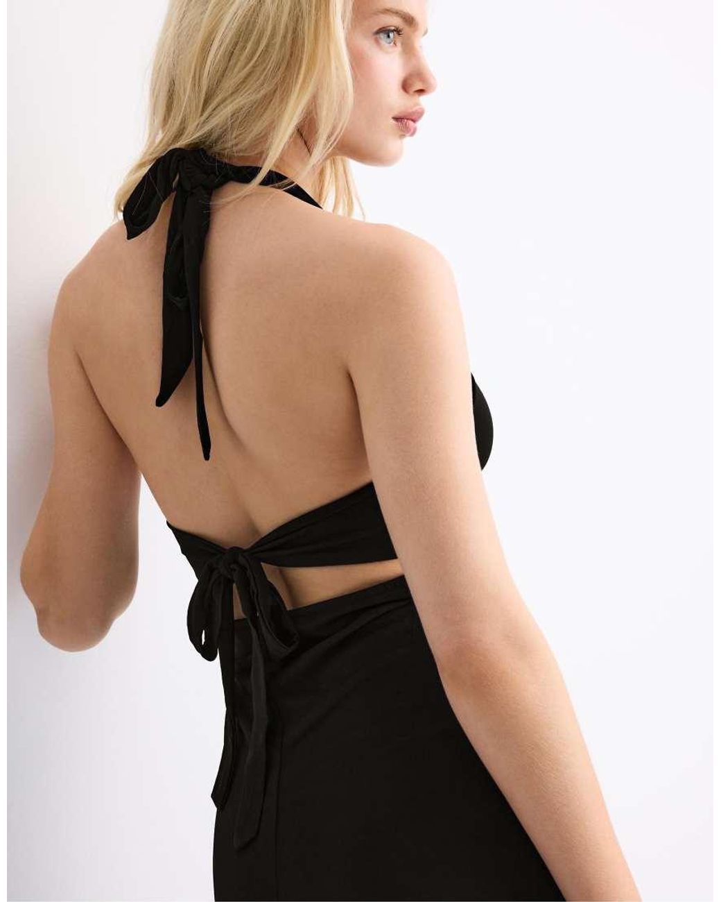 Stradivarius Black Midi Dress With Knot