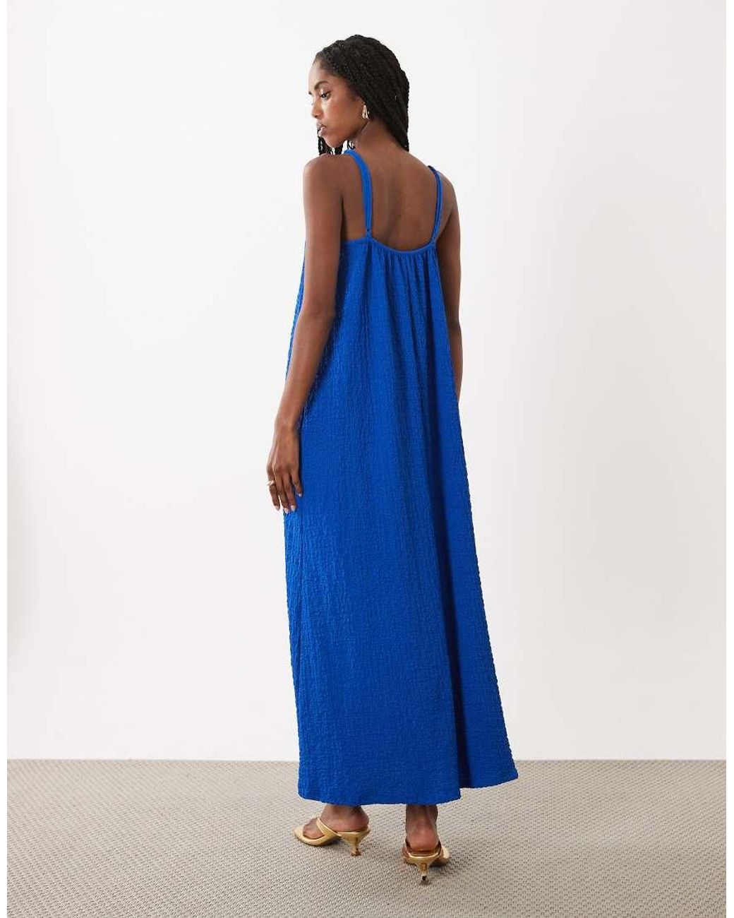 Vila Blue Textured Jersey Cami Maxi Dress