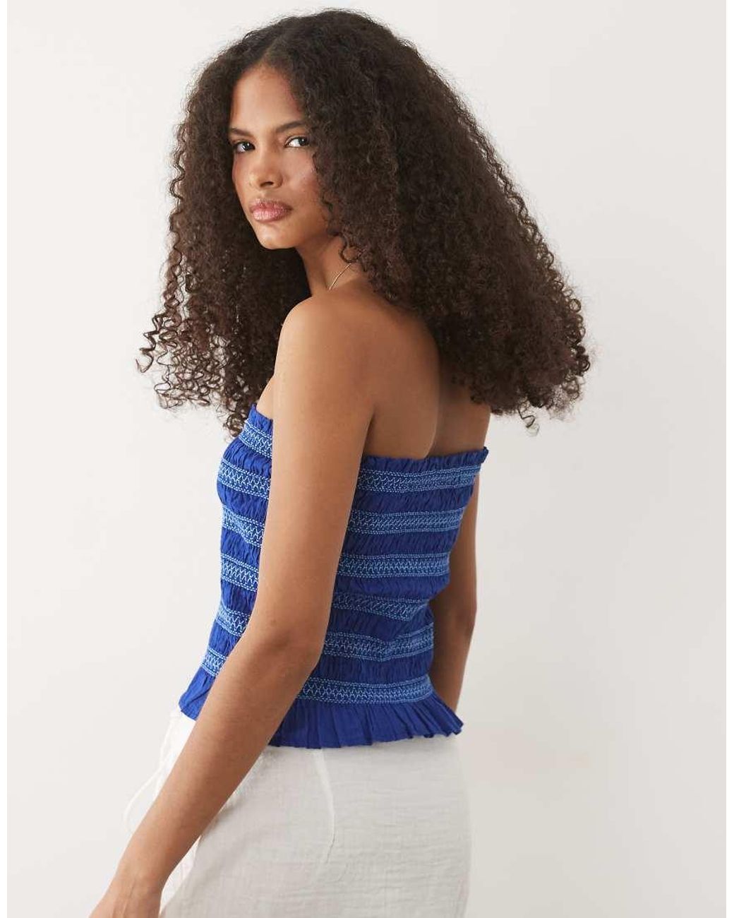 Mango Blue Teen 100% Cotton Ruched Strapless Top