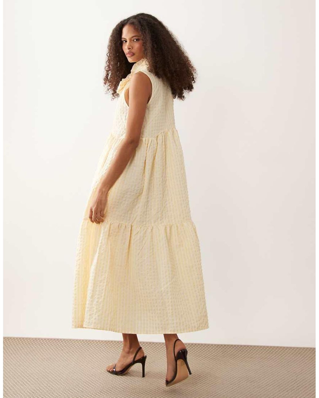 Sister Jane Natural Wave Tripe Bow Detail Tiered Skirt Maxi Dress