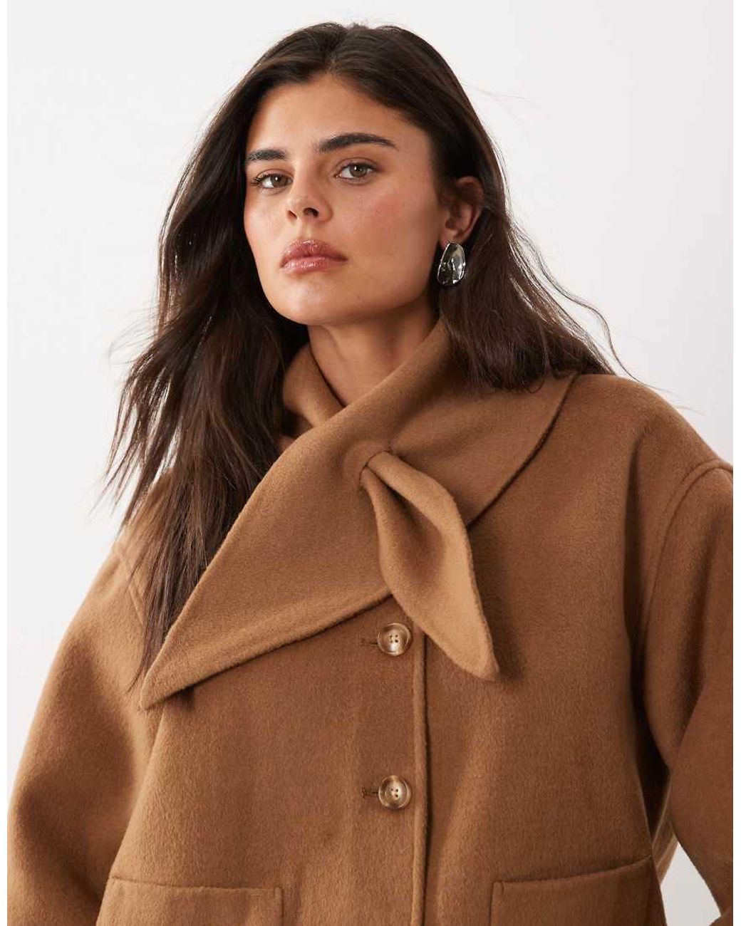 Nobody's Child Brown Wool Blend Wool Tie Scarf Detail Drop Shoulder Jacket