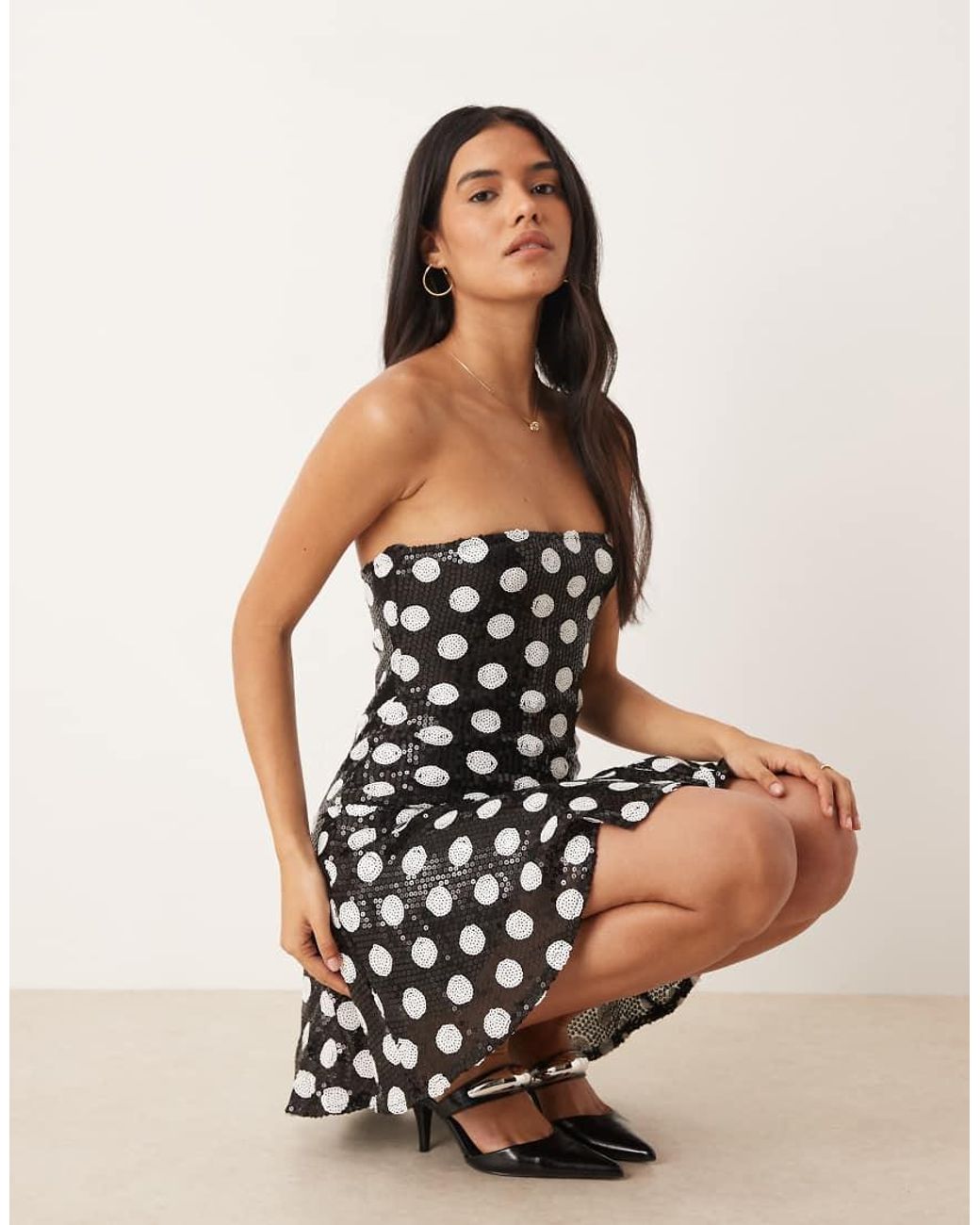 Motel White Pipo Bandaeu Drop Waist Mini Dress