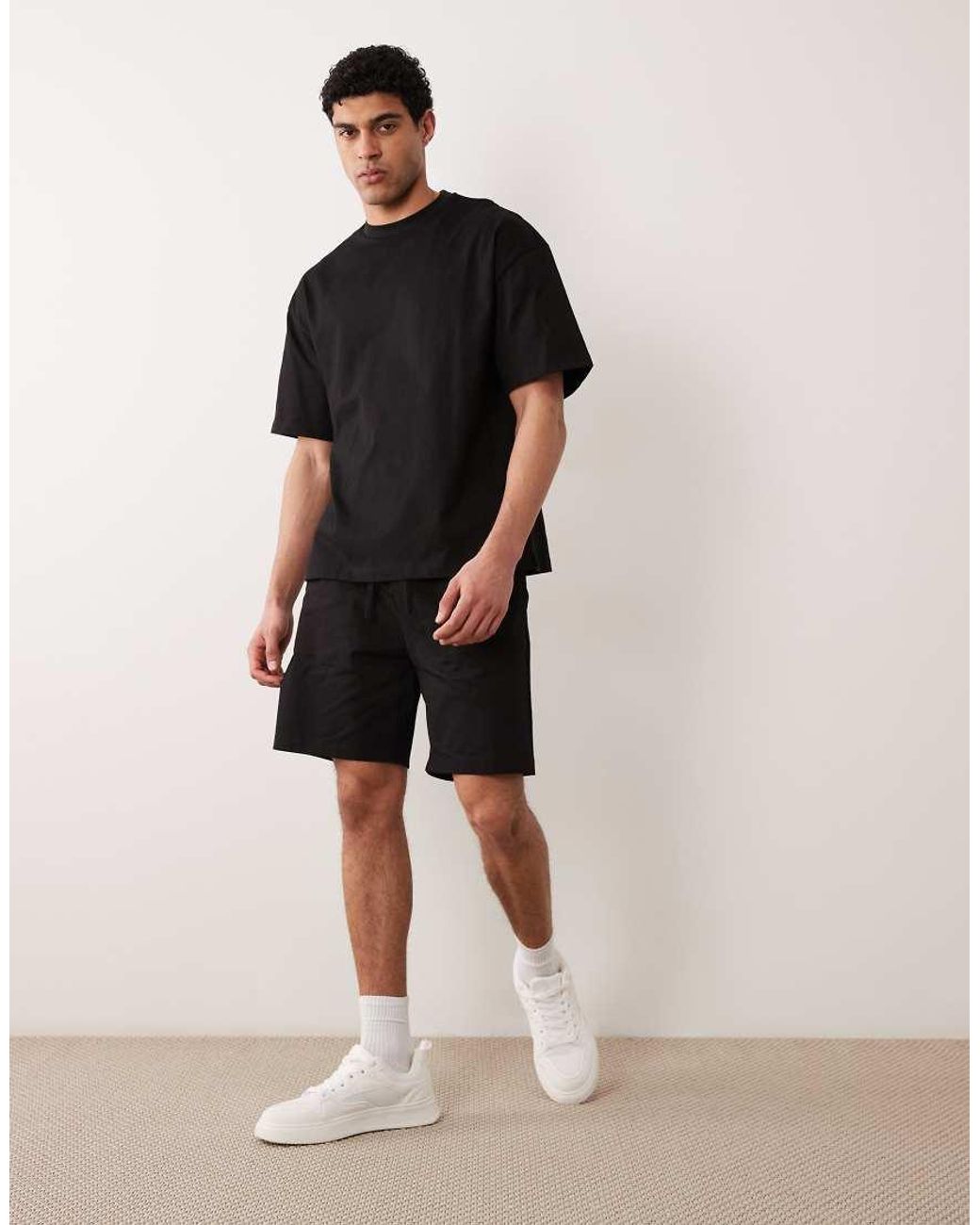 River Island Black Boxy Oversized T-shirt And Shorts Set for men