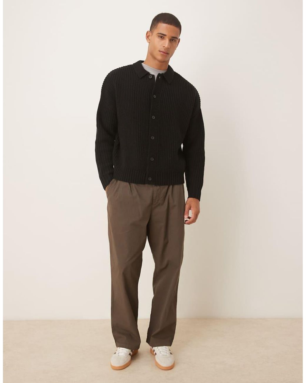 ASOS Black Oversized Boxy Fit Heavyweight Knitted Wool Blend Cardigan for men