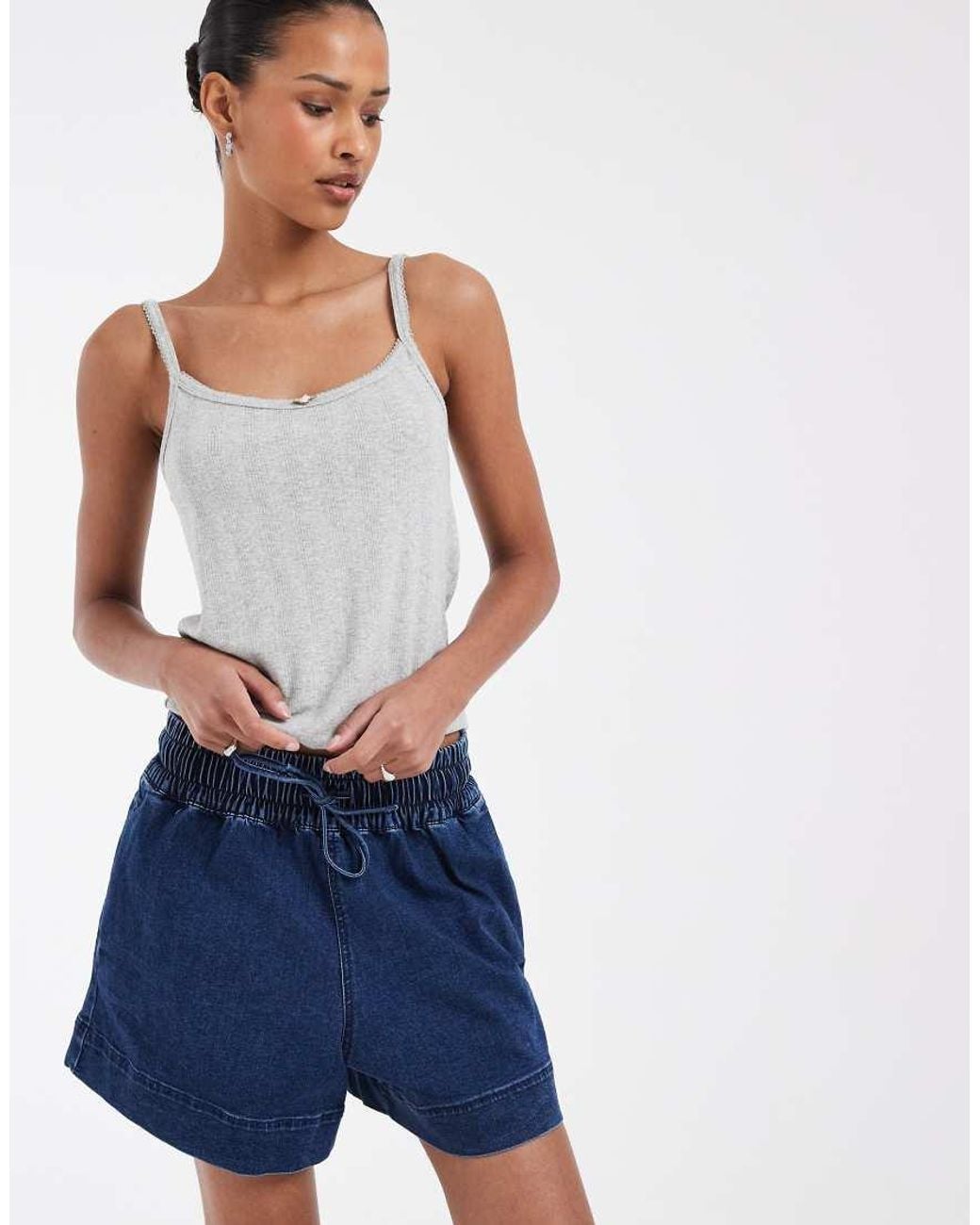 Pieces Blue Tie Waist Denim Shorts