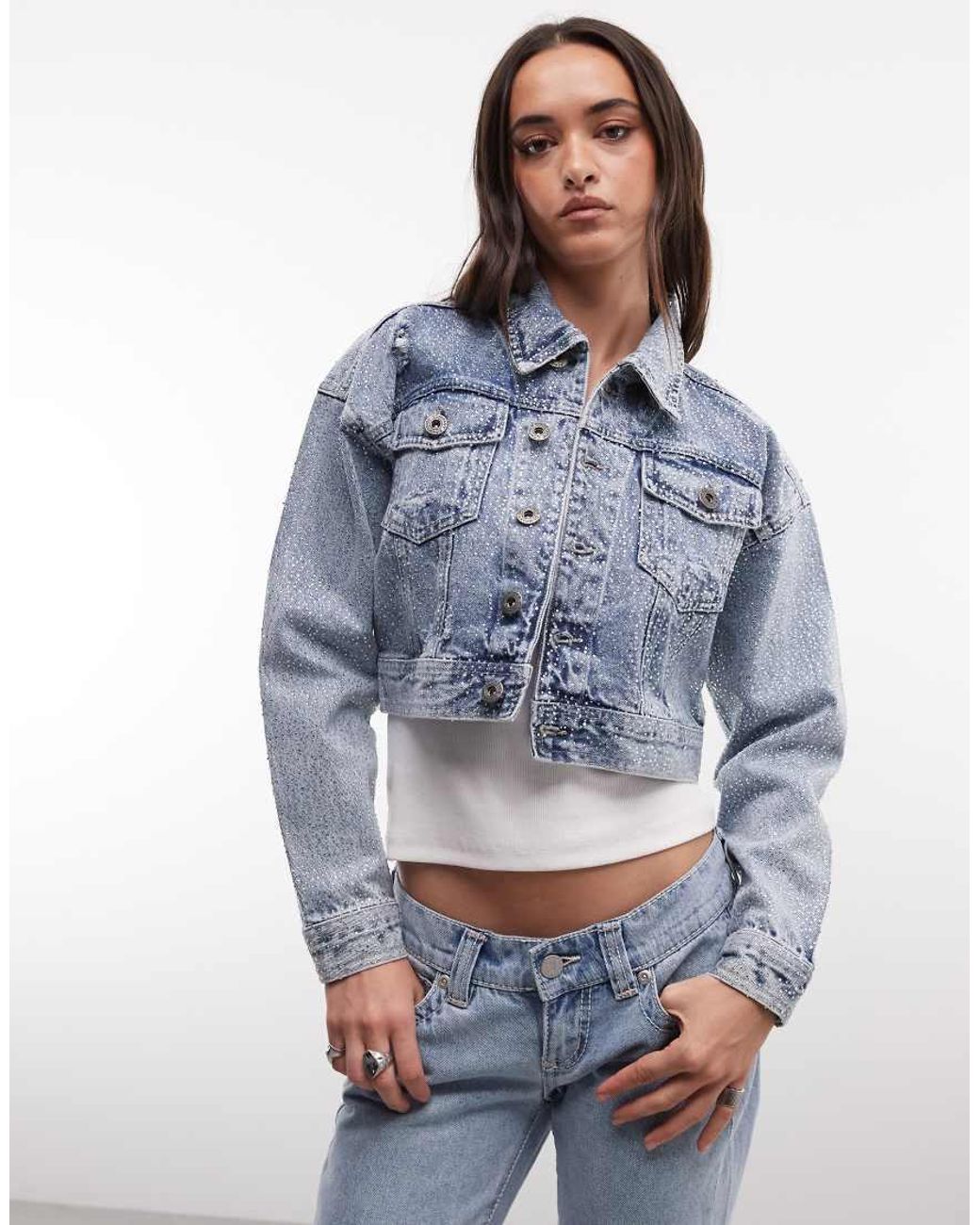 Courtside Blue Cropped Embellished Denim Jacket