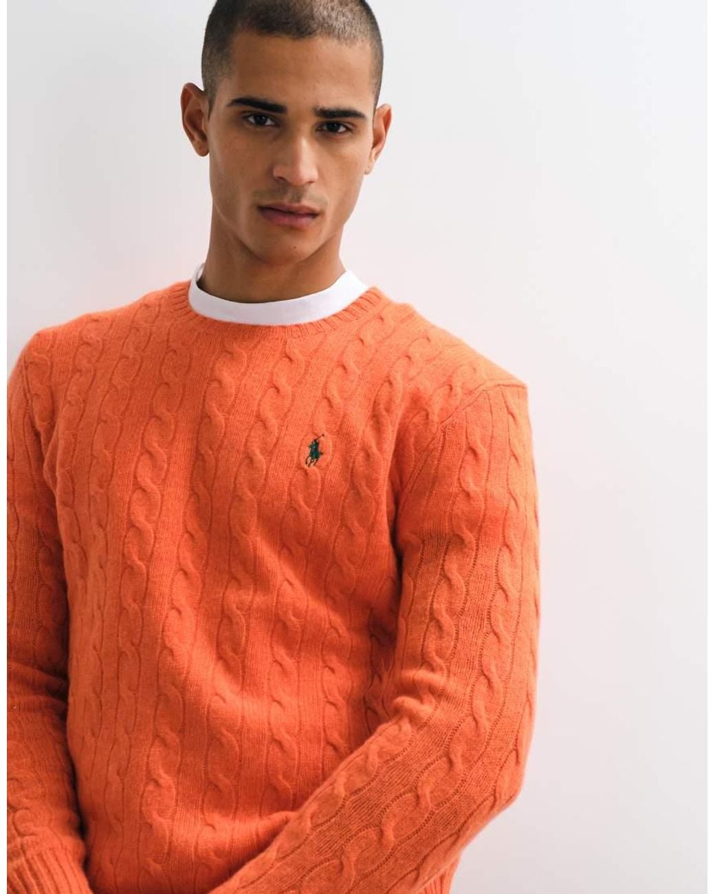 Polo Ralph Lauren Orange Icon Logo Rich Wool-look Cable Knit Jumper for men