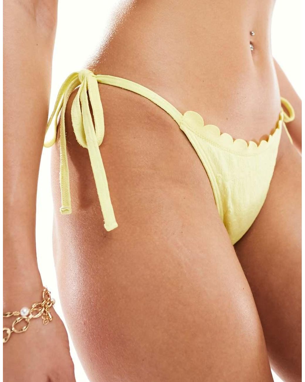 Peek & Beau Natural Peek And Beau Fuller Bust Mix And Match Scalloped Tie-side Tanga Bikini Bottom