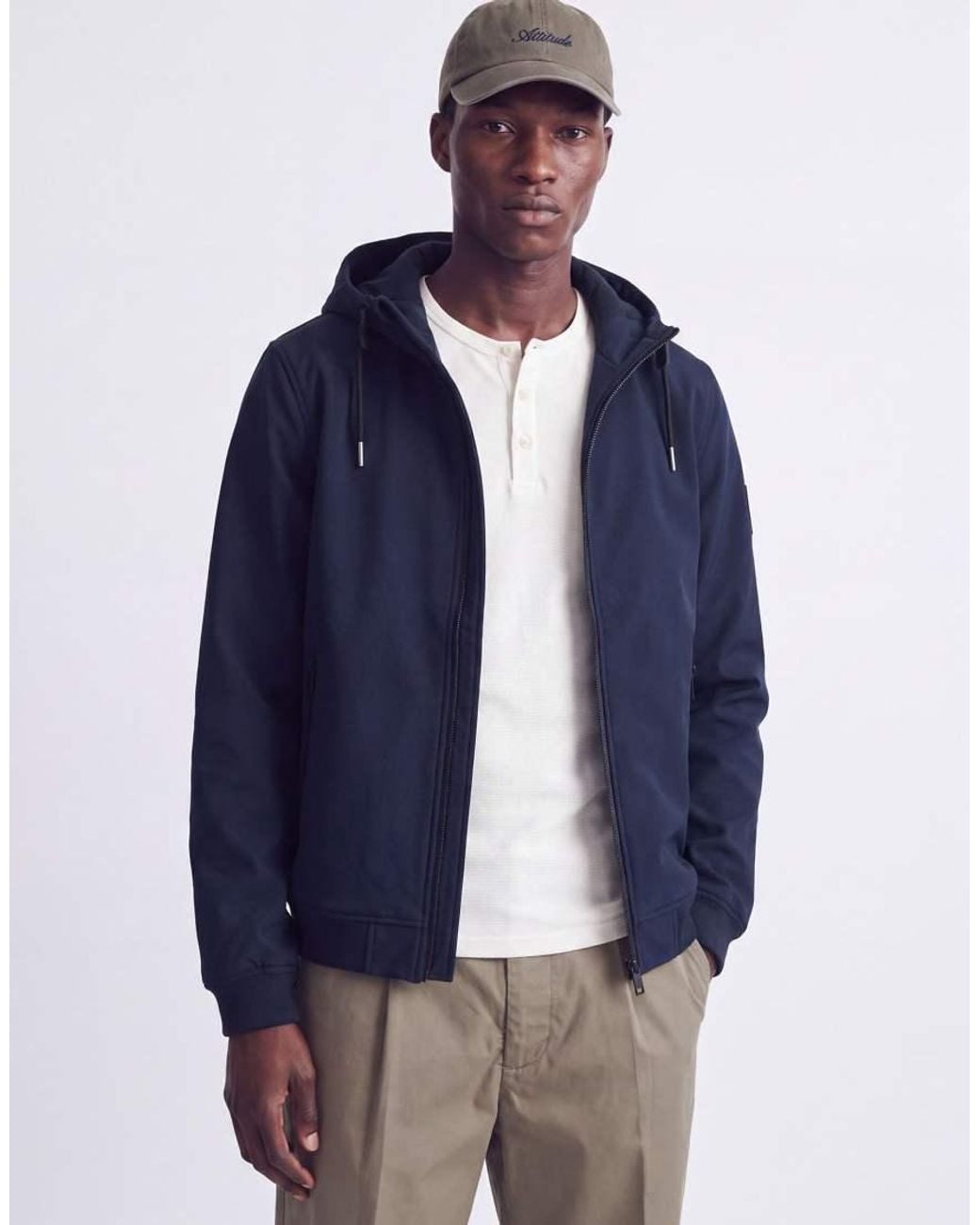 Jack & Jones Blue Basic Water-resistant Ribbed Hooded Light Jacket for men