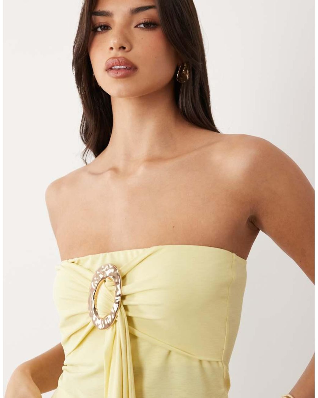 ASOS White Textured Slinky Bandeau Top With Hardware