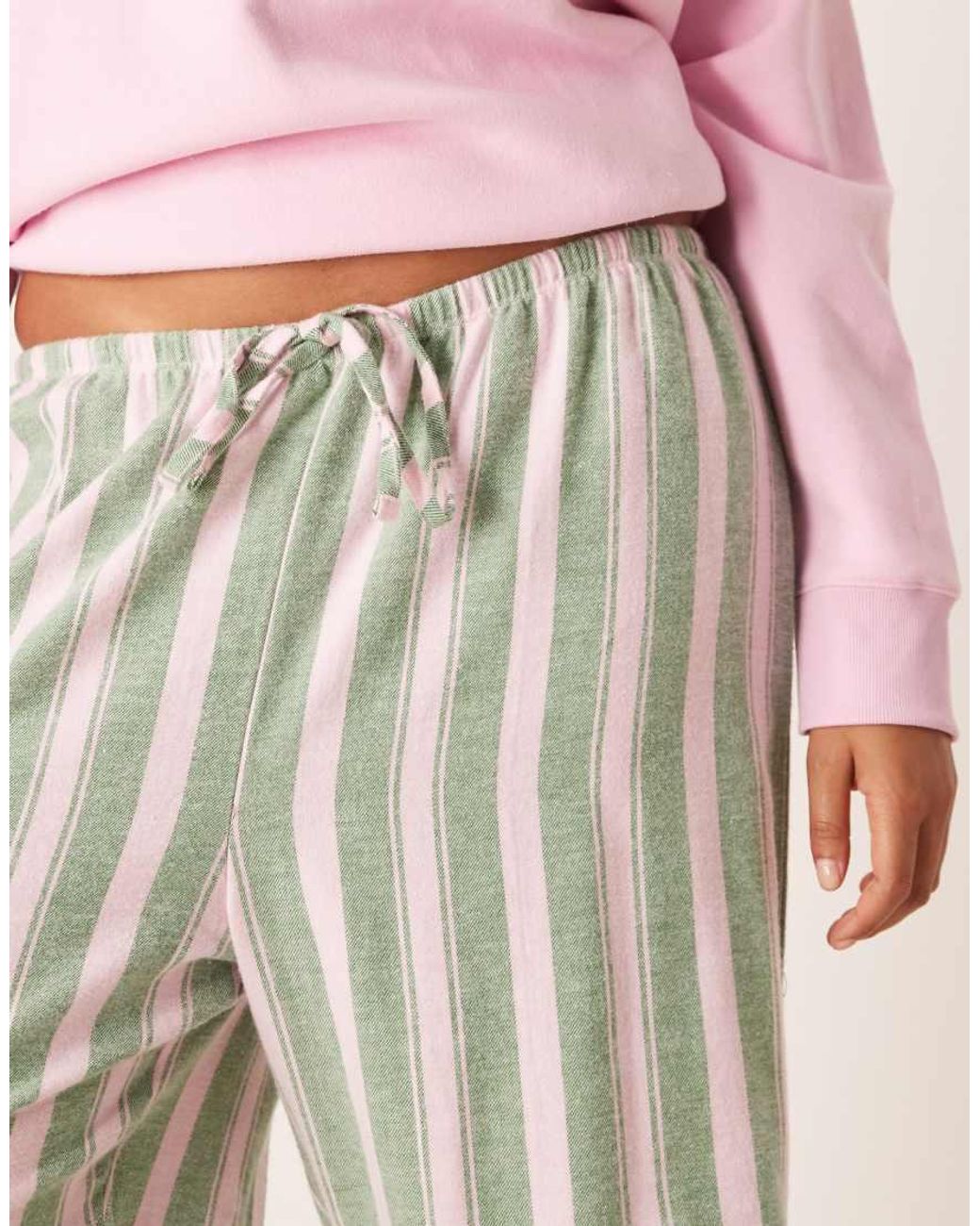 ASOS Pink Asos Design Curve Logo Jersey Sweatshirt Pyjama Set With Woven Stripe Trouser