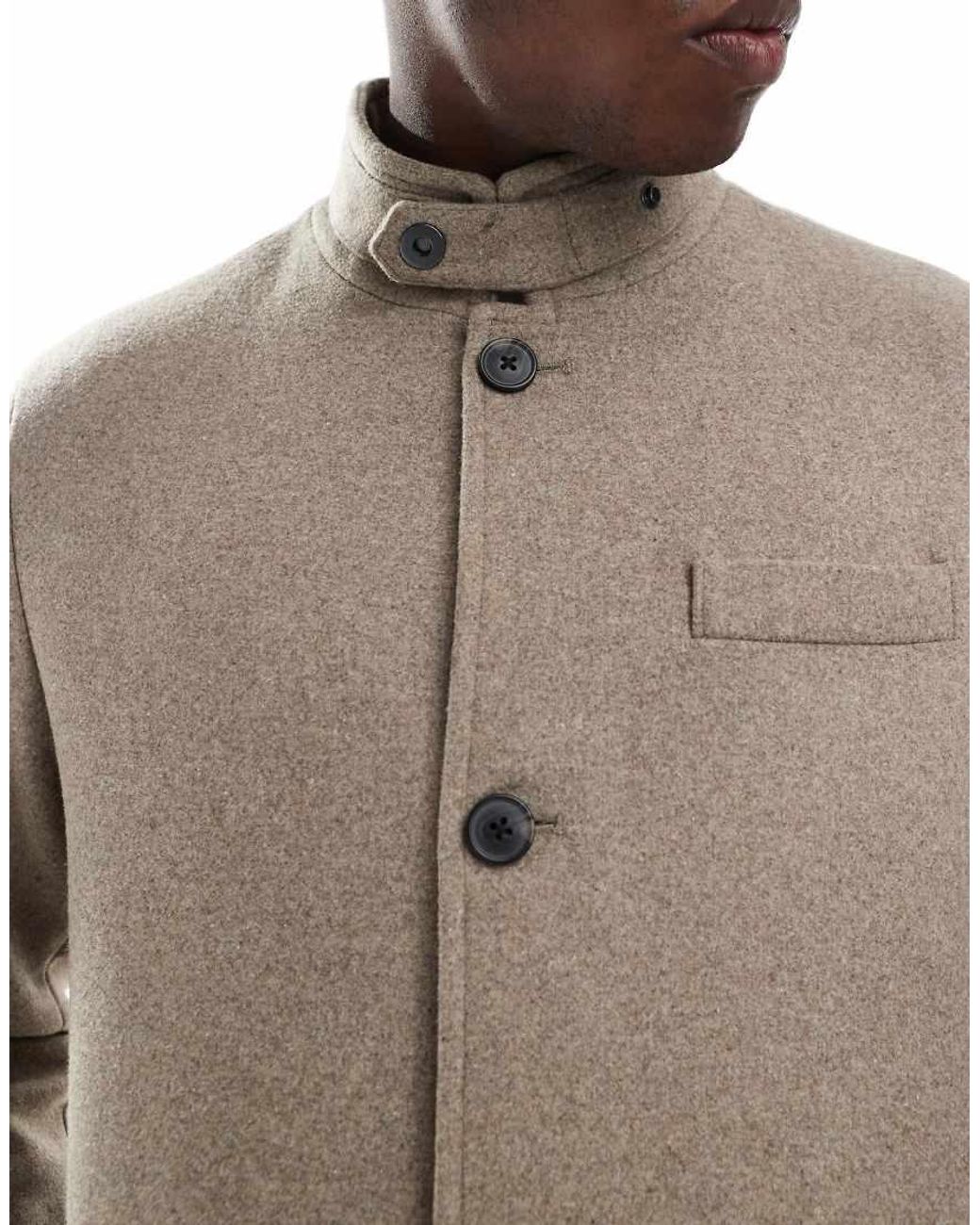 Jack & Jones Natural Wool Blend Funnel Neck Coat for men