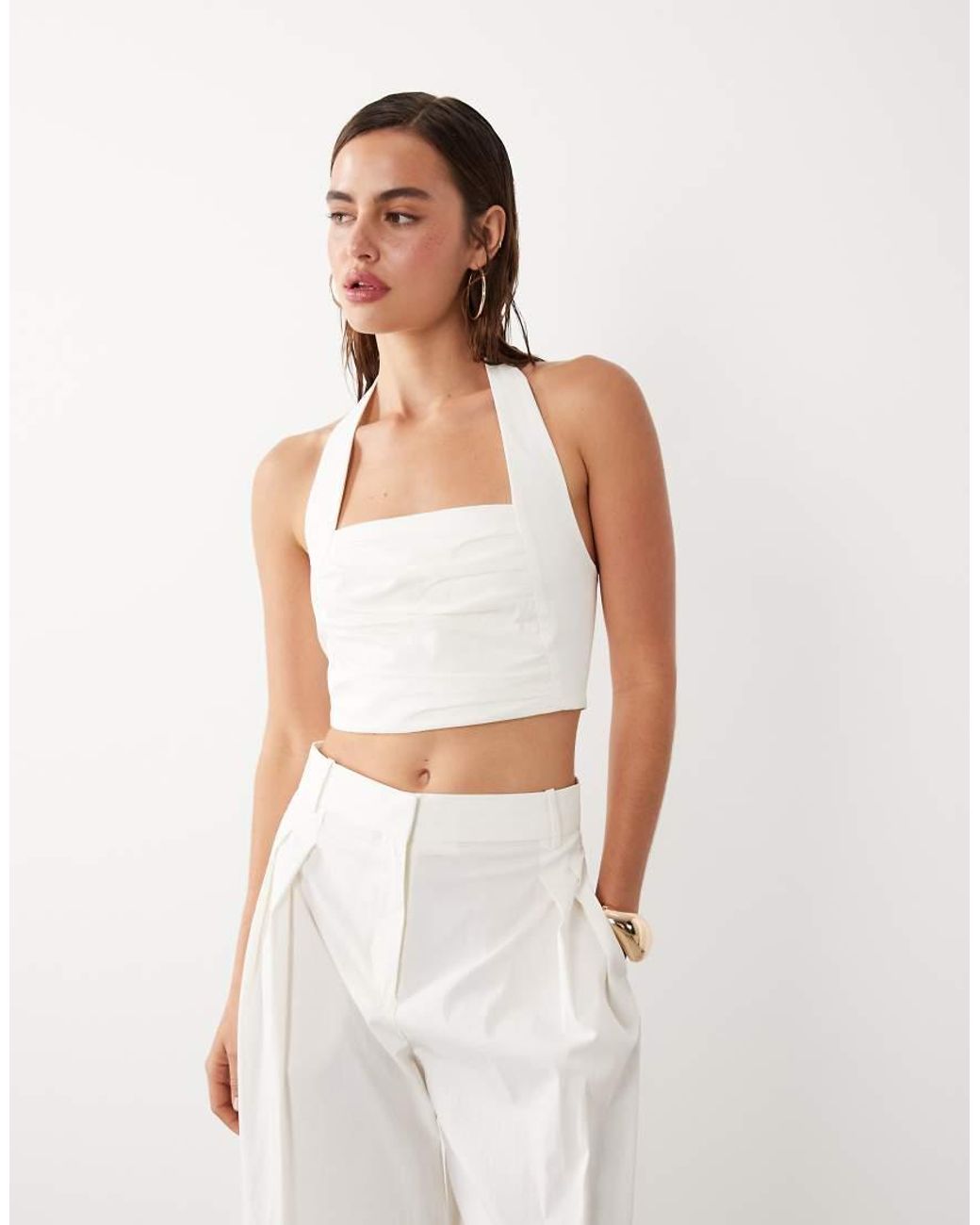 Mango White Starring Hailey Bieber Kasha Halterneck Cropped Top