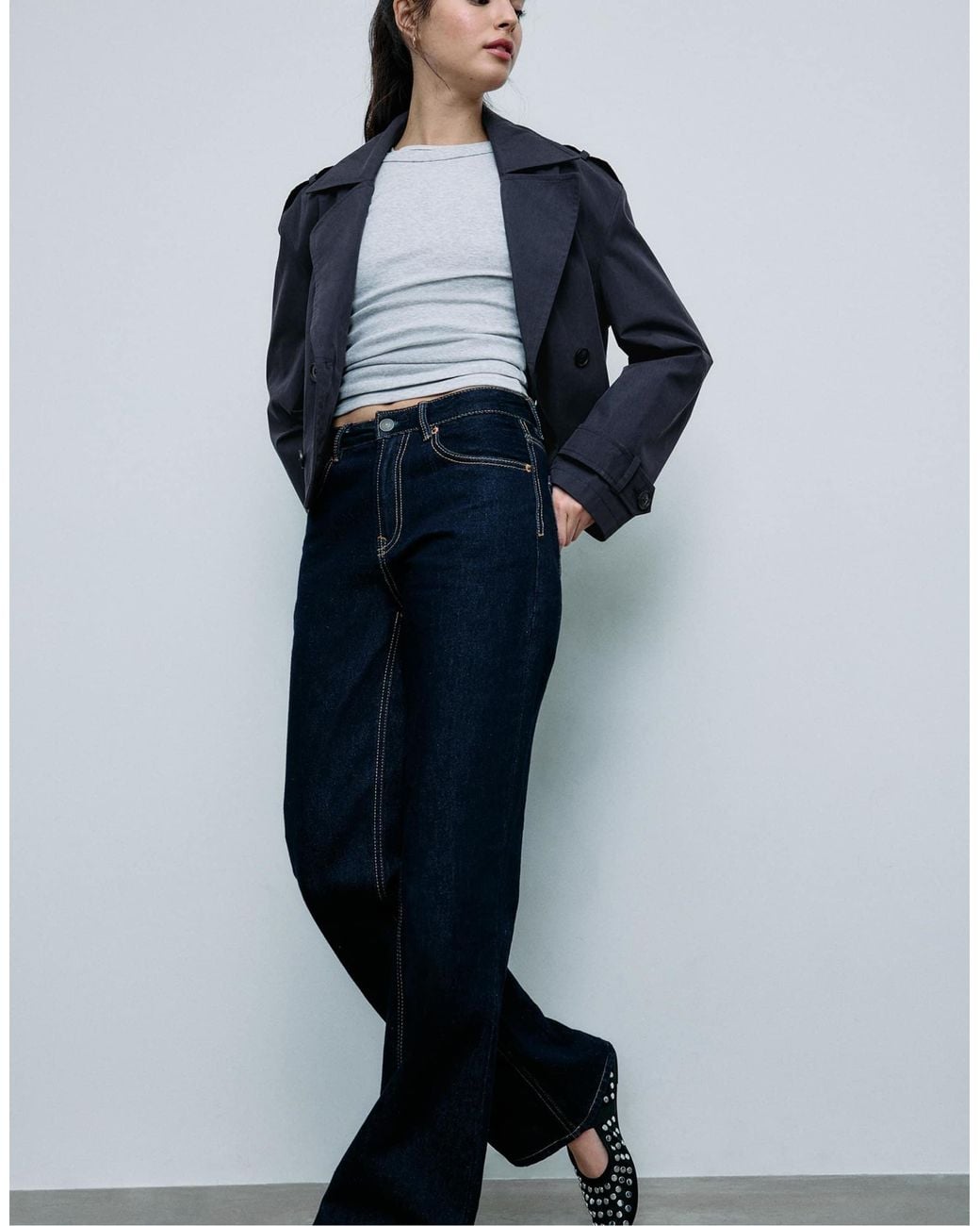 Stradivarius Blue – kurzer, zweireihiger trenchcoat