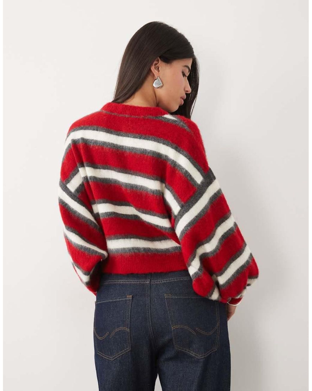 ASOS Red Knitted Brushed Stripe Jumper