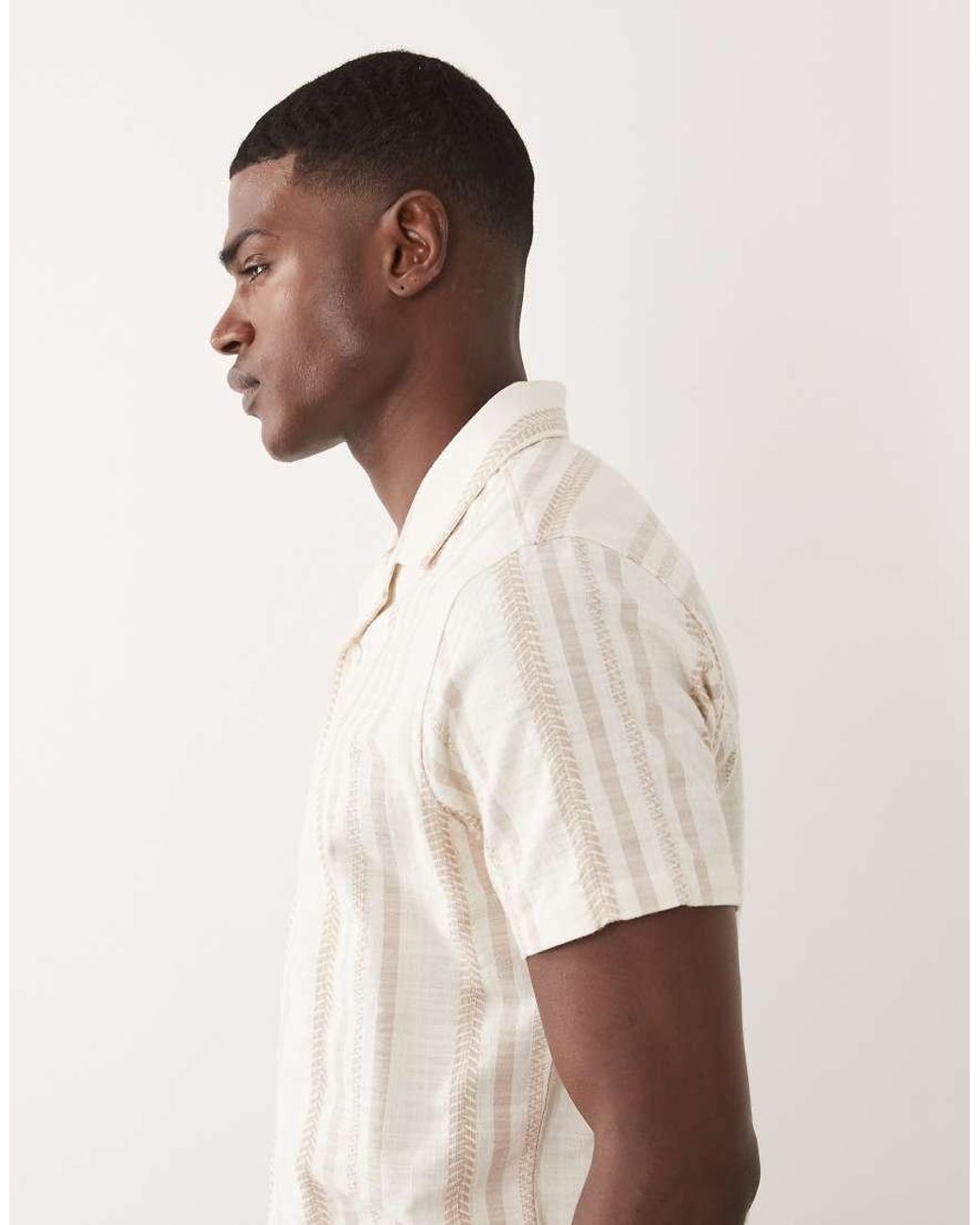 Threadbare Natural Cotton Short Sleeve Textured Shirt for men