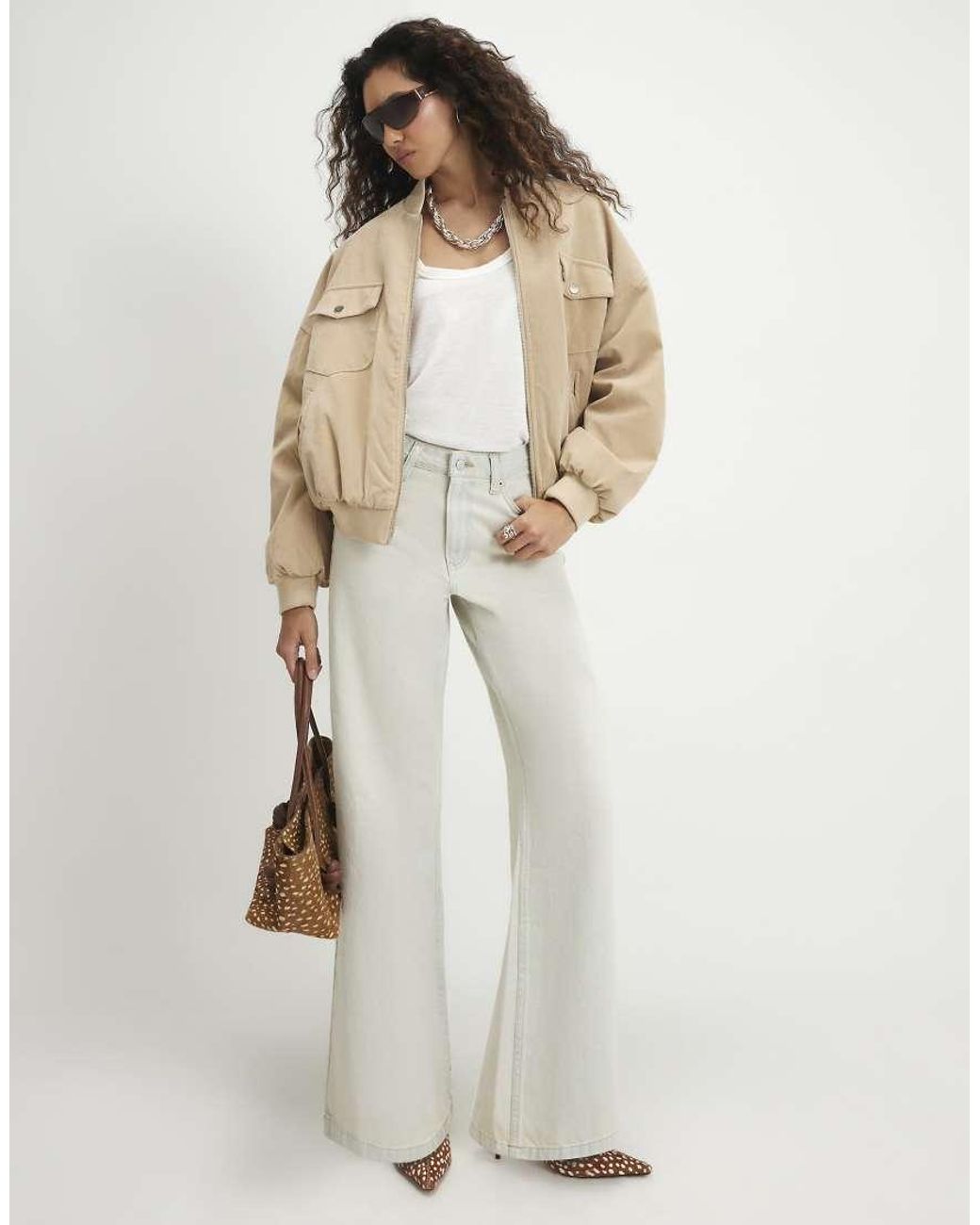 River Island Natural Faux Suede Classic Bomber Jacket