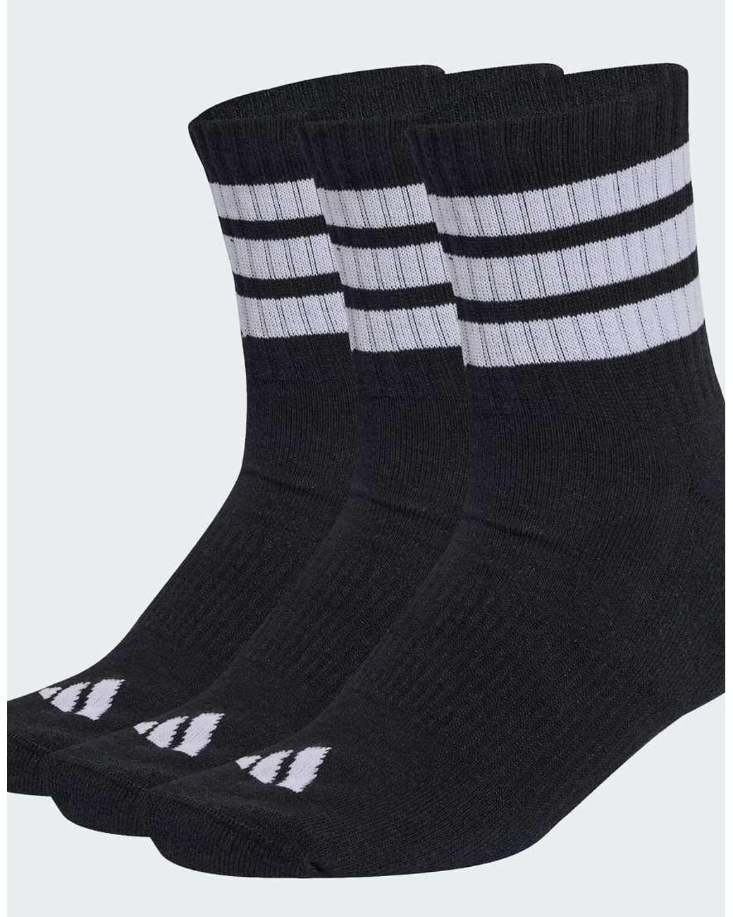 Adidas Originals Black 3 Stripes Cushioned Sportswear Mid Cut Socks 3 Pair Pack