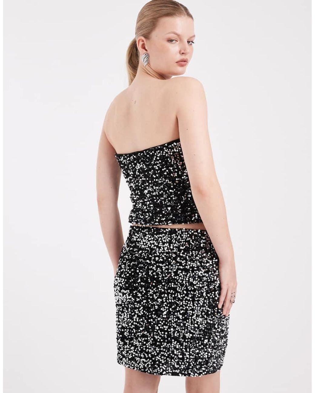 Vero Moda Black Textured Sequin Bandeau Top Co-Ord