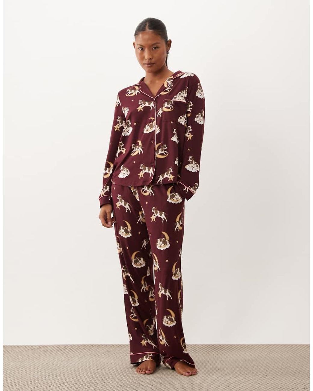 Chelsea Peers Brown Super Soft Button-up Pyjama Set