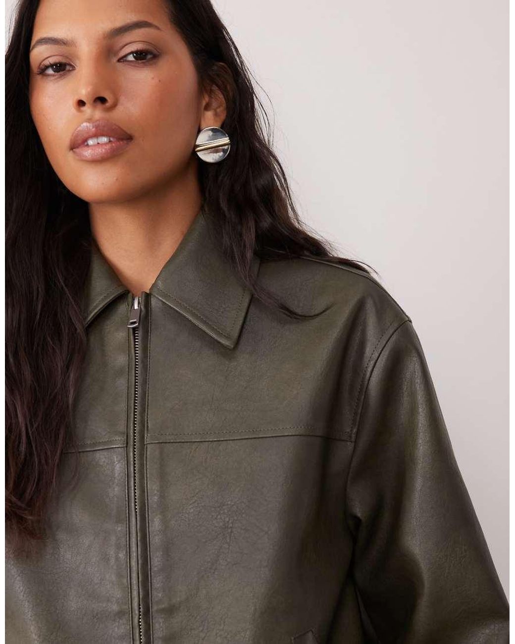 Wednesday's Girl Brown Faux Leather Collared Jacket