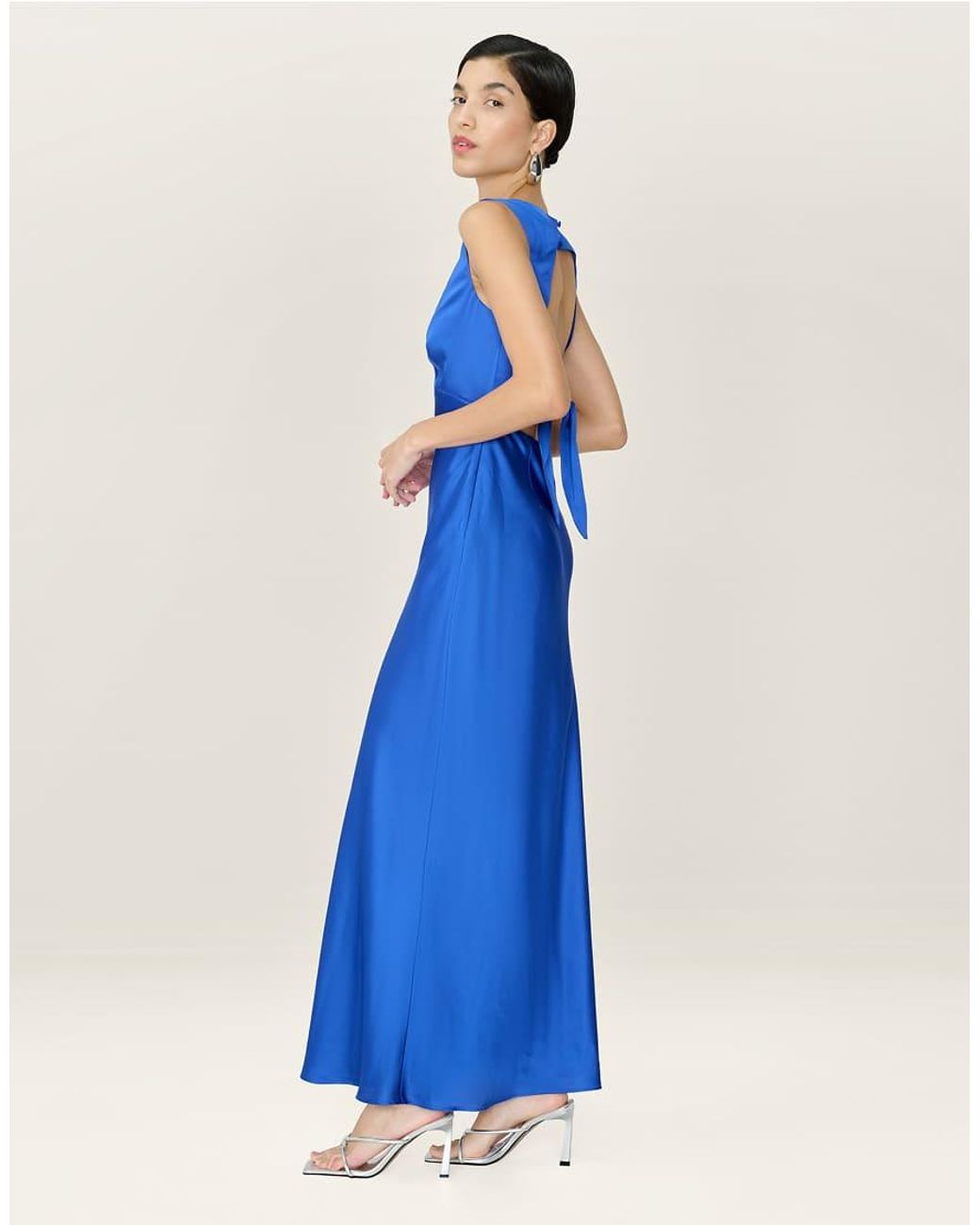 OMNES Blue Dresses Nova Satin Midi Dress With Open Back