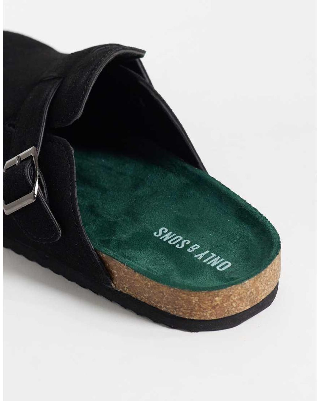 Only & Sons Black Faux Suede Clogs With Buckle for men