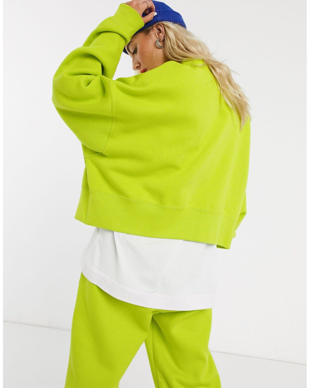 Nike Cotton Mini Swoosh Oversized Boxy Sweatshirt in Green | Lyst