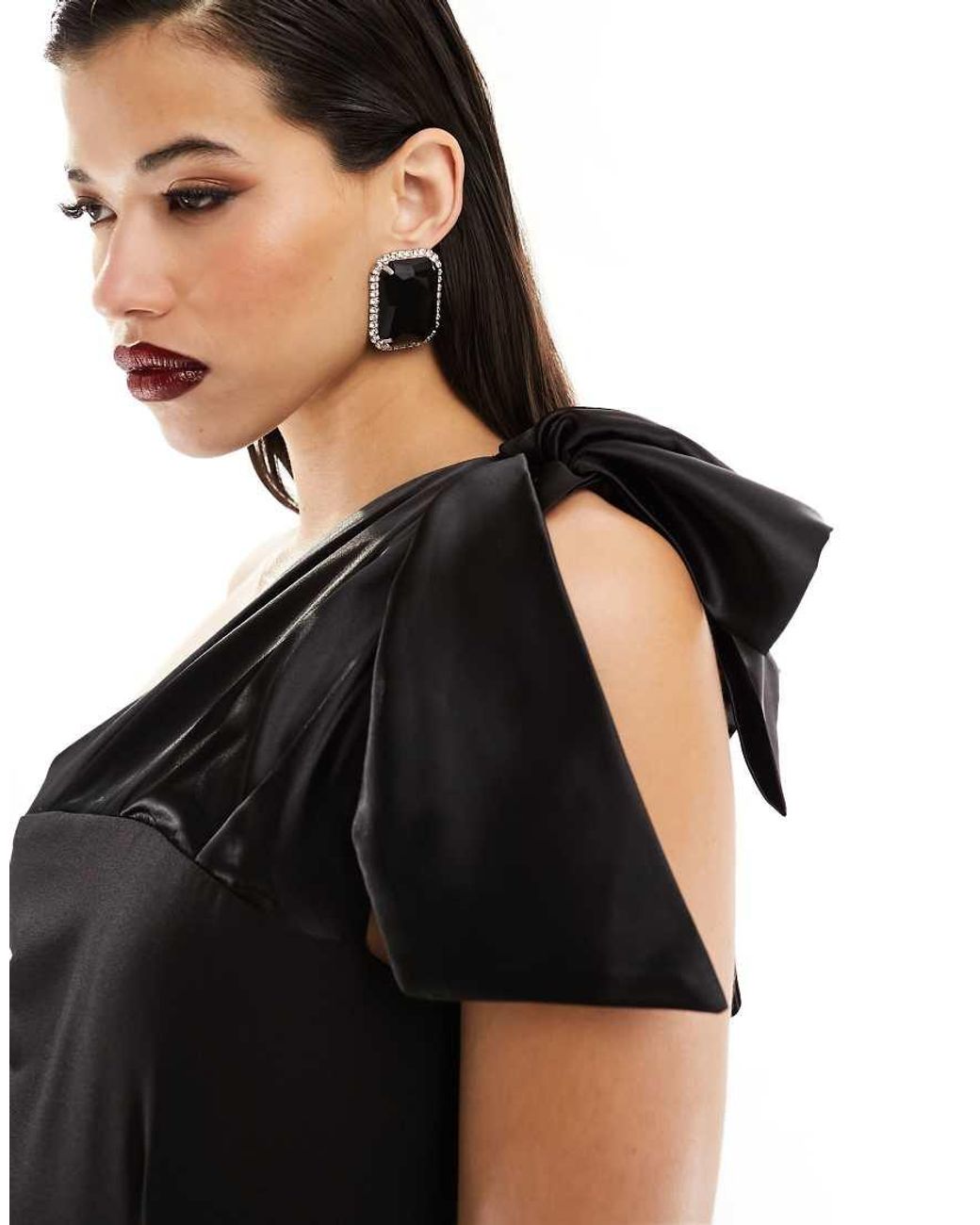 Vesper Black Bengaline Contrast Satin Bow Thigh Spilt Maxi Dress