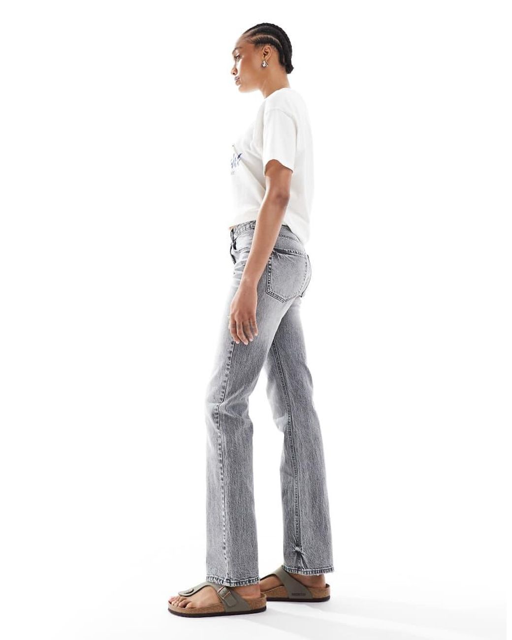 Stradivarius Gray Petite D98 Straight-leg Vintage Effect Jeans