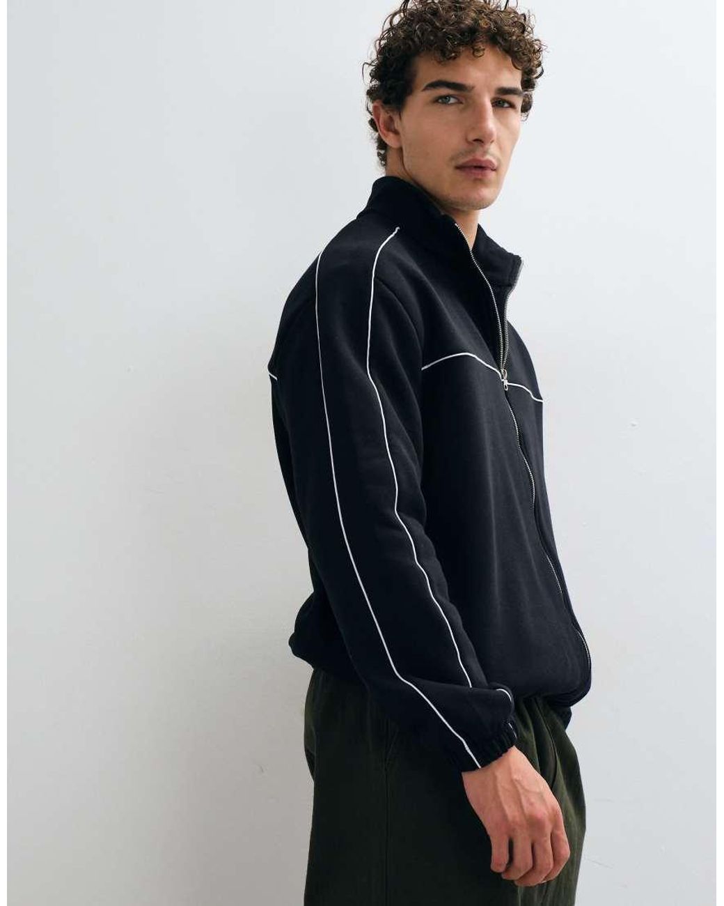 ASOS Blue Relaxed Track Jacket Zip Through With Piping for men