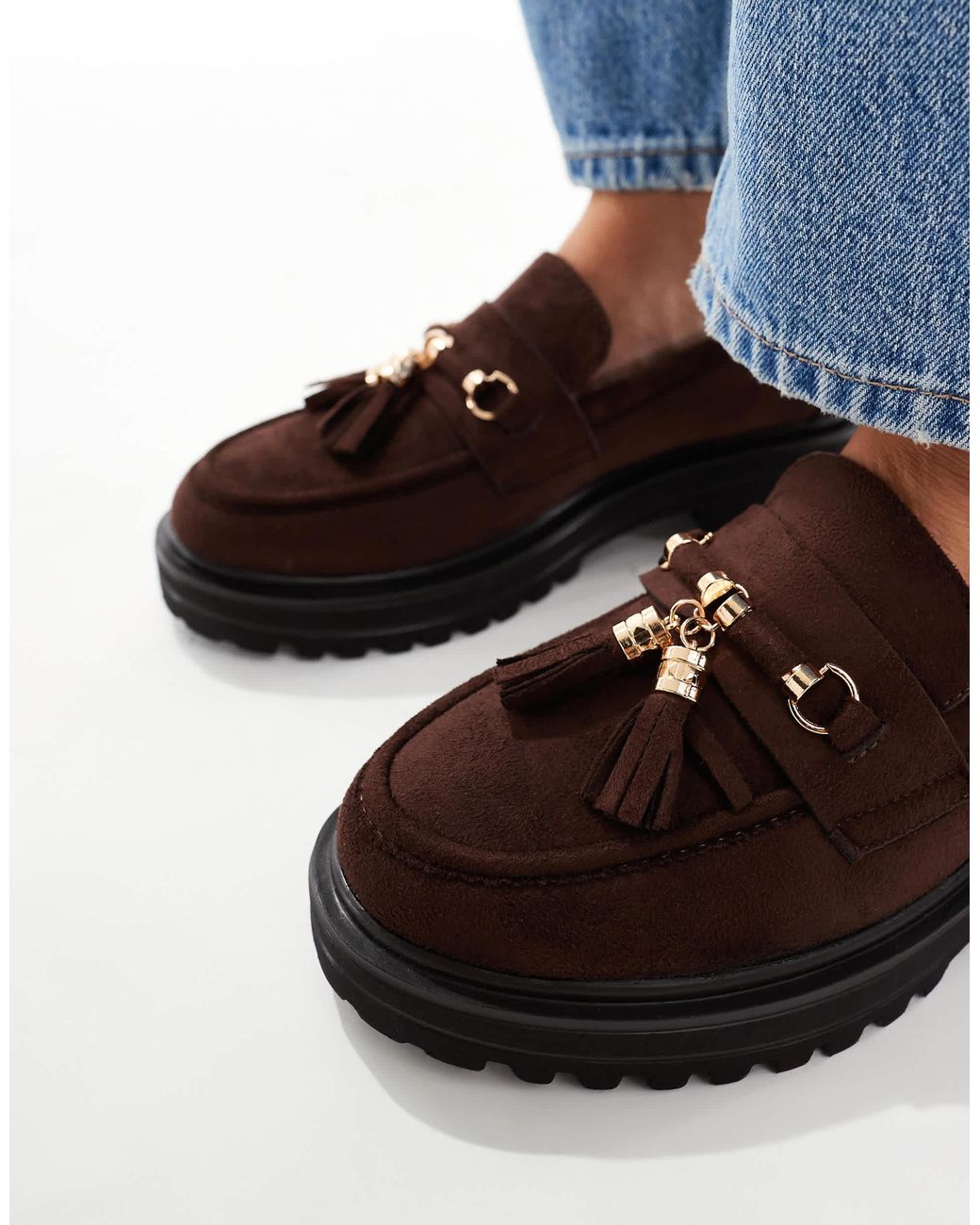 SEQWL Wide Fit Blue Jeep Chunky Tassel Loafers