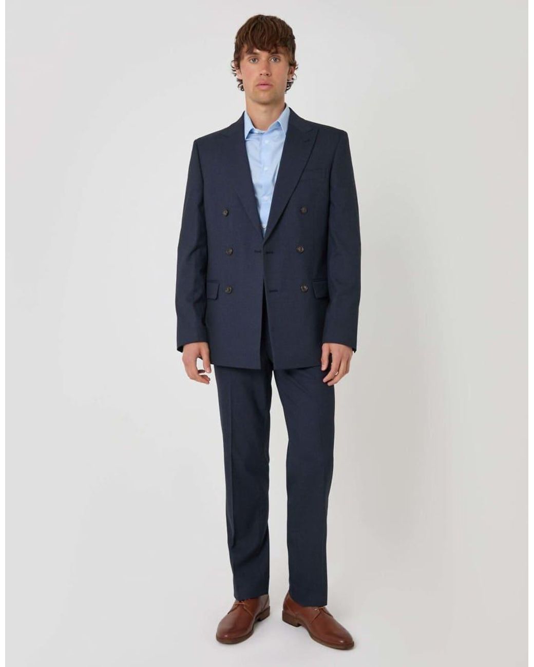 Threadbare Blue Regular Fit Double Breasted Blazer for men