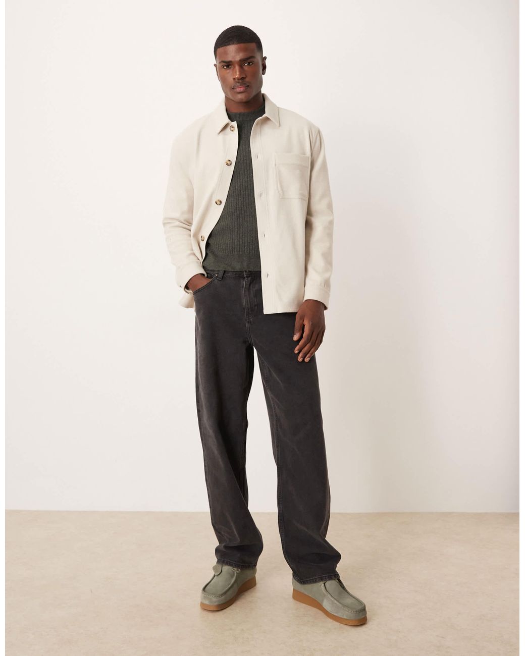 Mango Natural Wool Look Textured Overshirt for men
