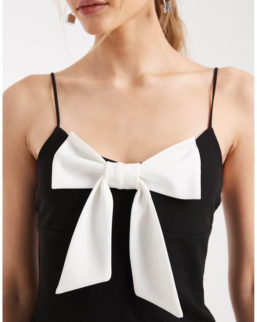 Miss Selfridge Black Cami Top With Contrast Bow