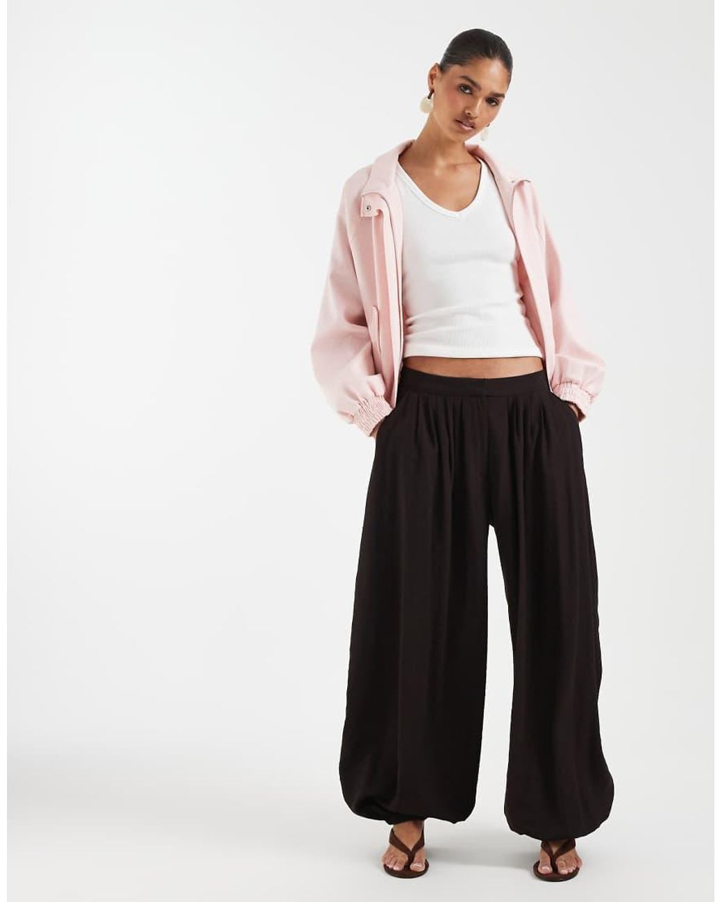 ASOS Pink Linen Funnel Neck Jacket