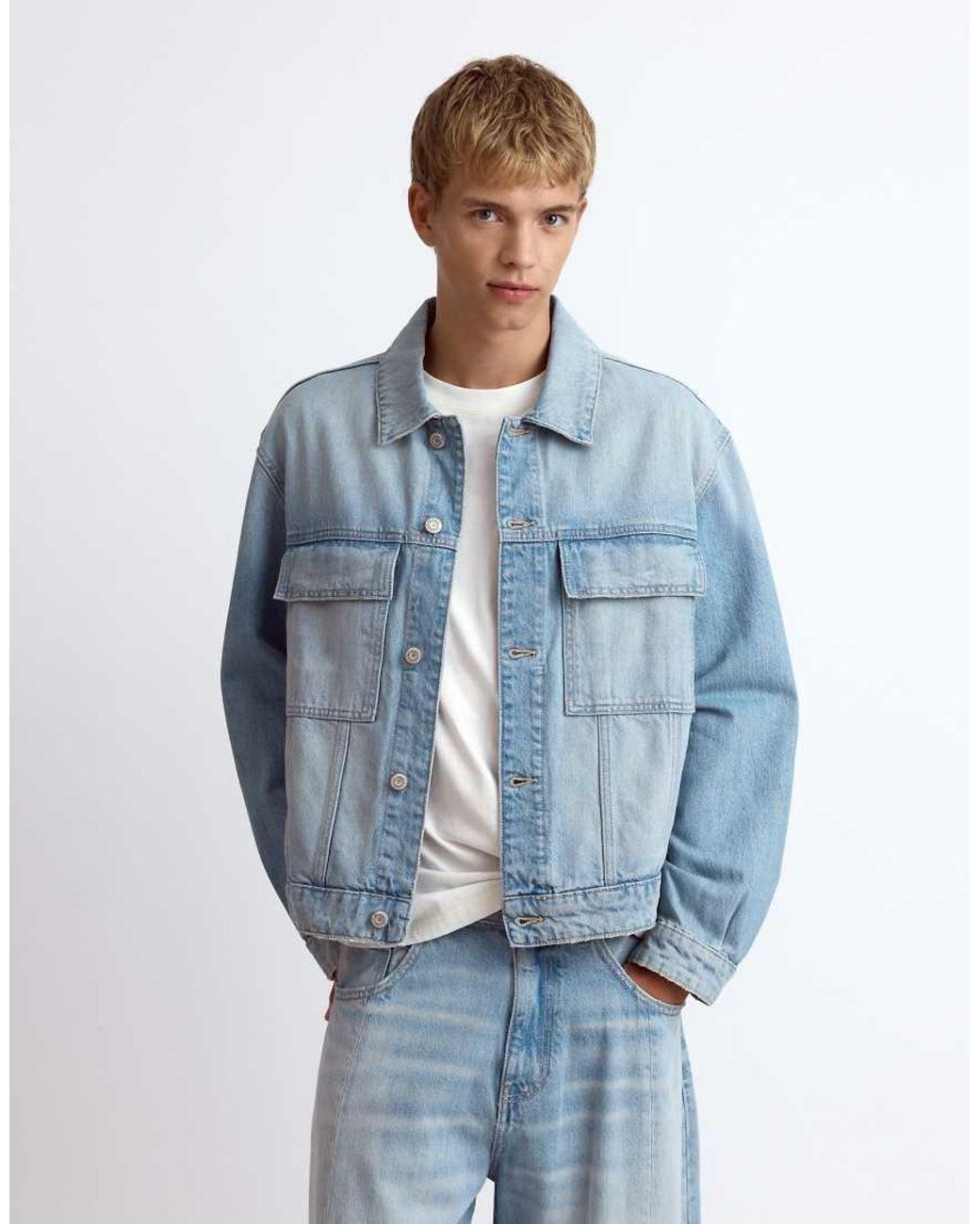 Pull&Bear Blue Trucker Denim Jacket for men