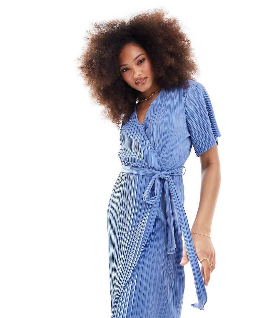 Y.A.S Blue Plisse Wrap Midi Dress