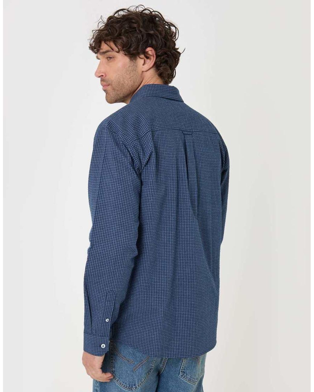 Threadbare Blue Relaxed Fit Cotton Seersucker Shirt for men