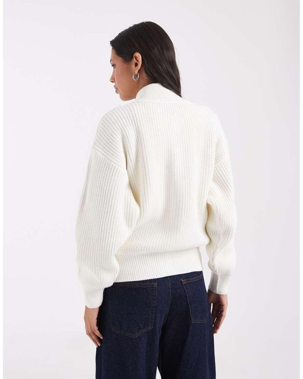 ASOS White Knitted Funnel Neck Jacket With Silver Buttons
