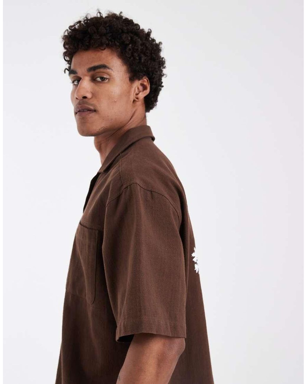 ASOS Brown Oversized Linen Look Shirt With Back Print for men
