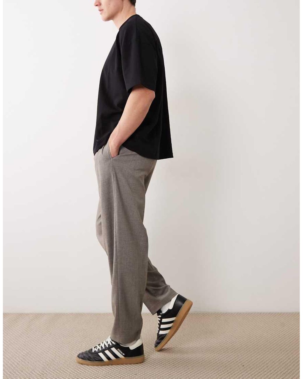 ASOS Brown Tailored Oversized Tapered Pleated Trousers for men