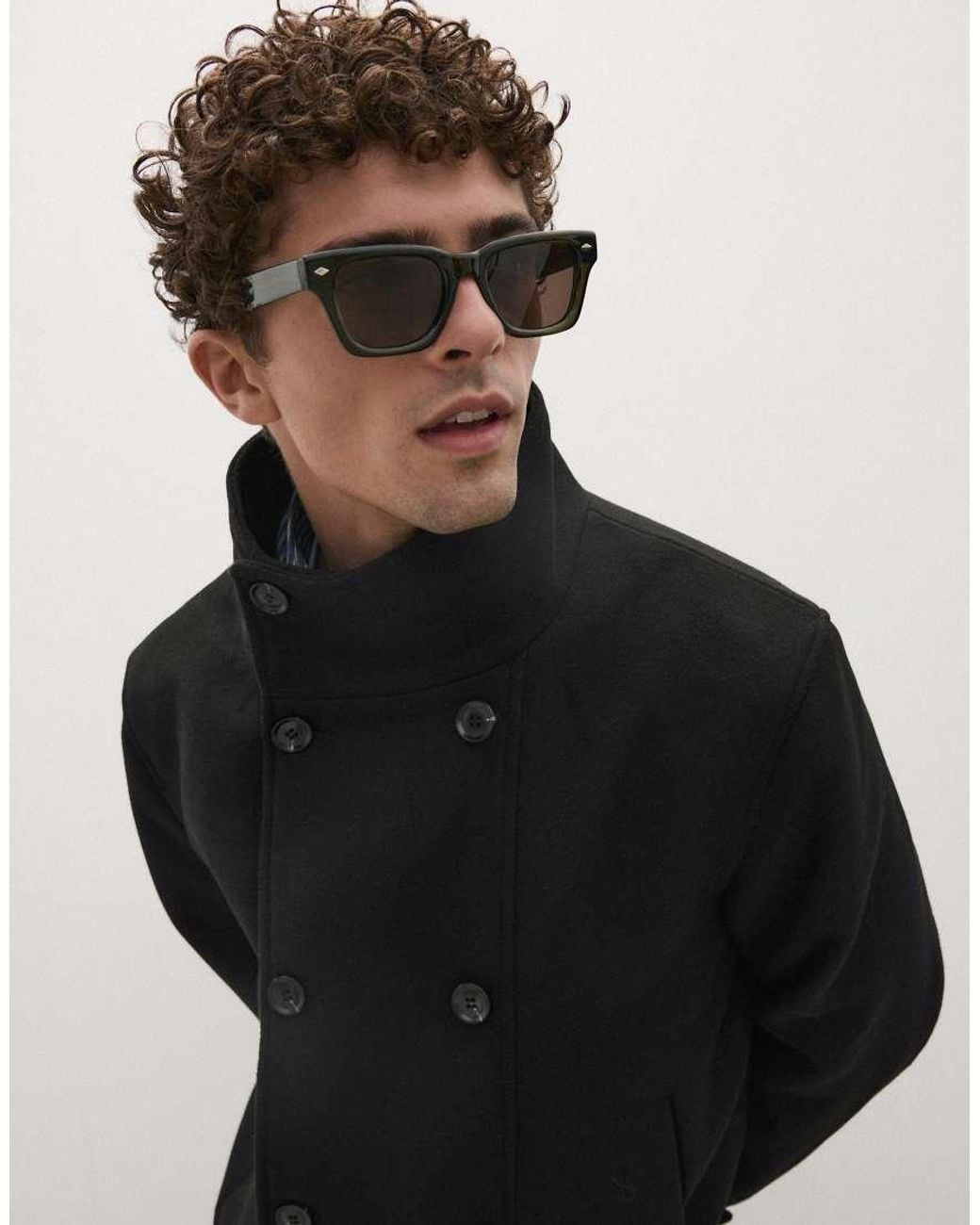 Bershka Black Felt-effect Jacket With Funnel Neck for men