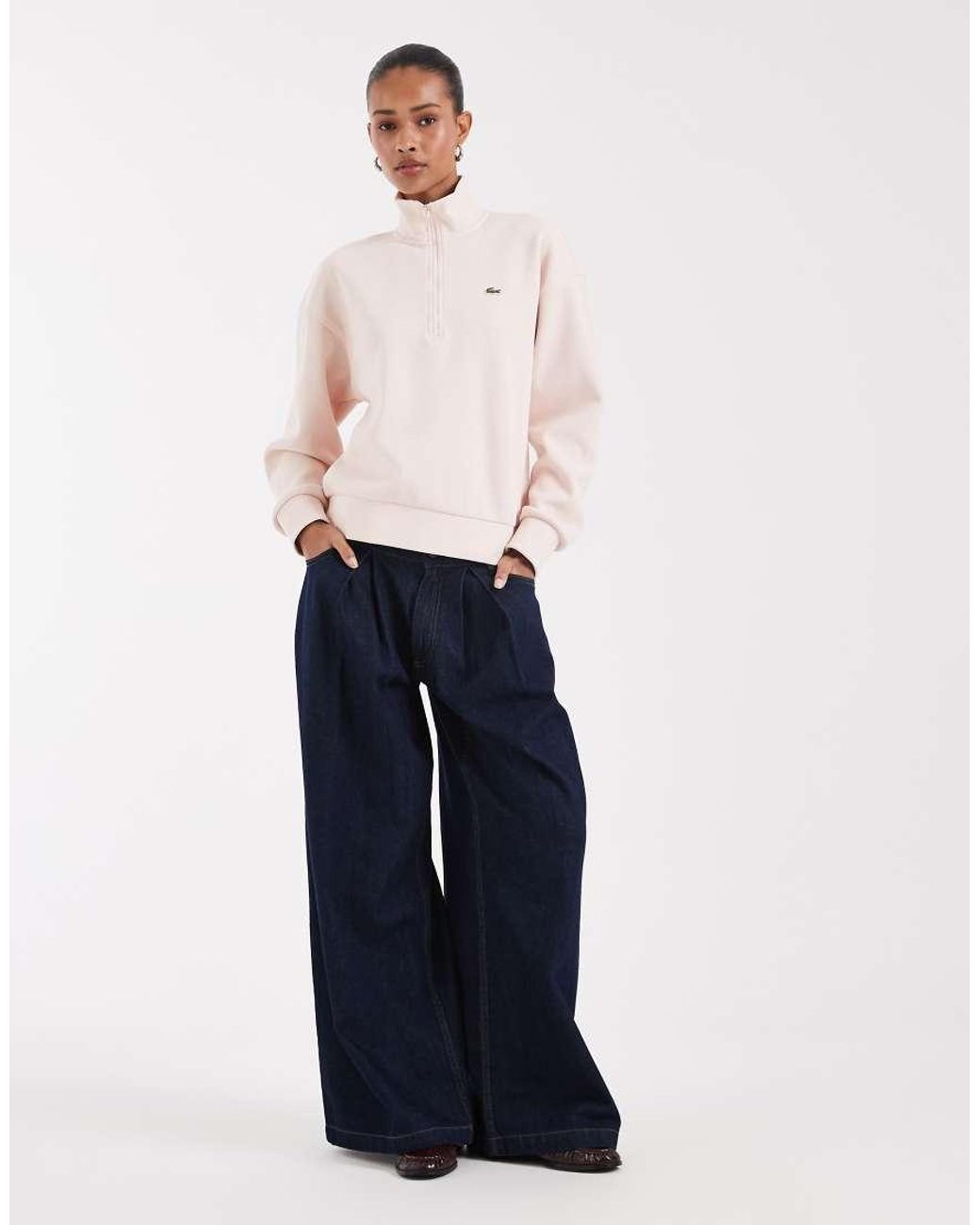 Lacoste Natural High Neck Quarter Zip Sweatshirt
